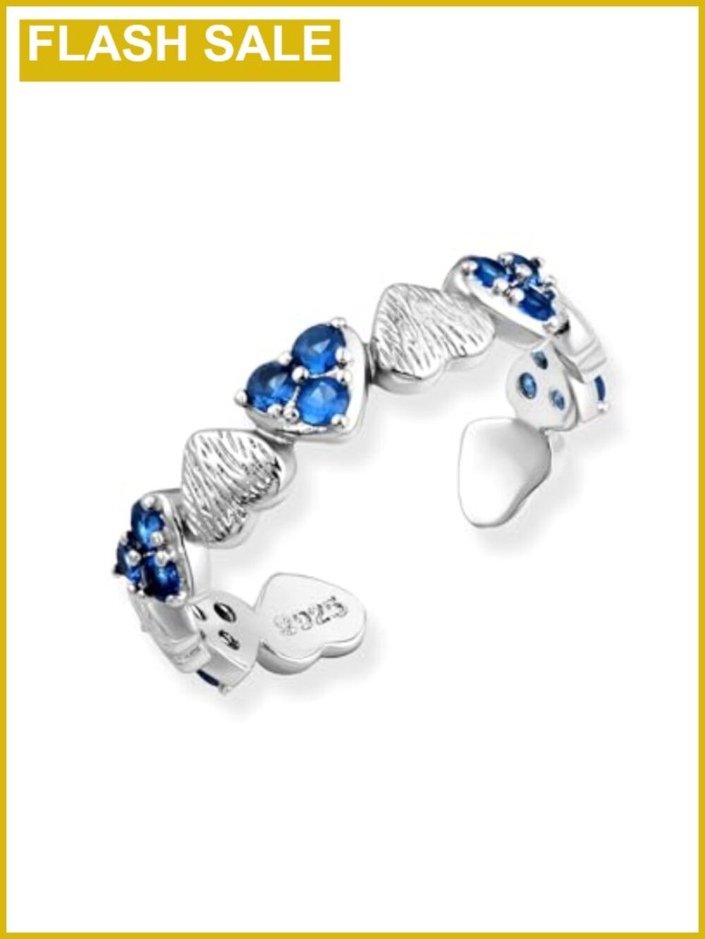 Sapphire Heart Open Ring Adjustable Silver Plated Stainless Steel Women
